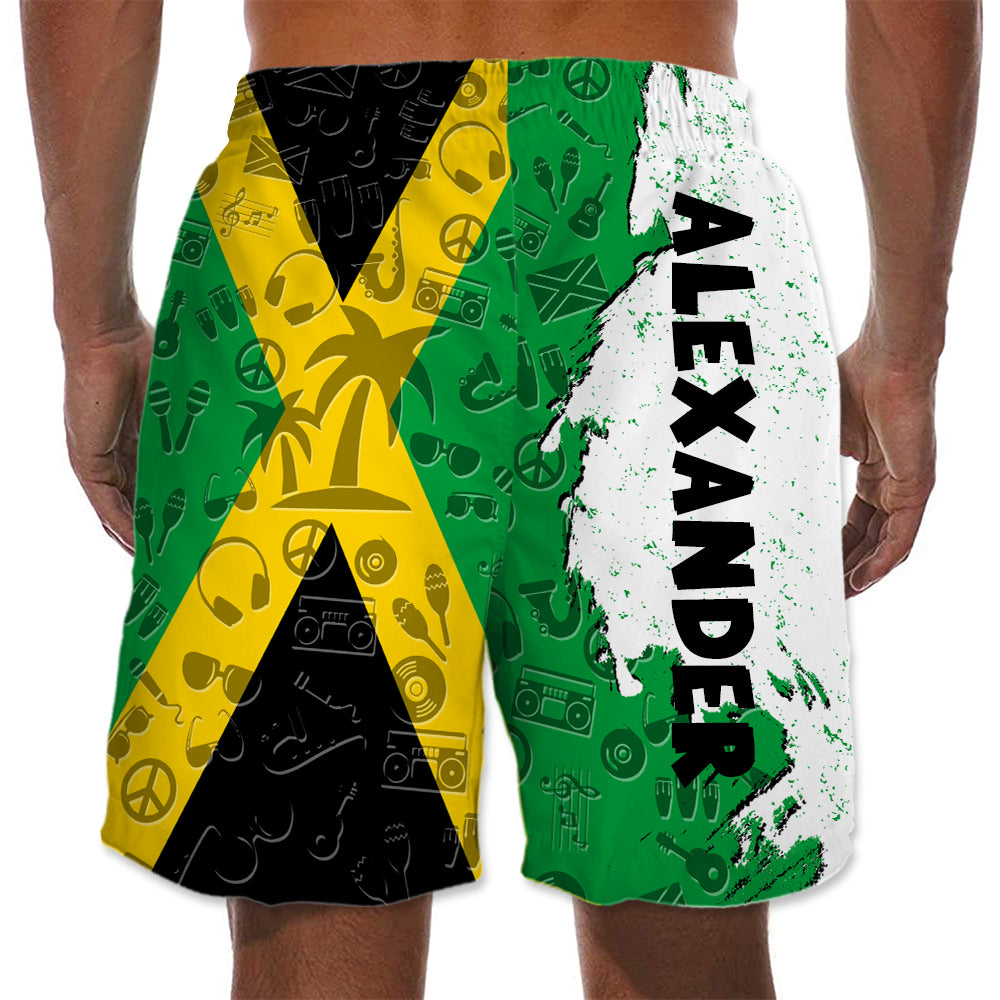 Jamaica Half Flag With Grunge Brush Men's Personalized Beach Shorts