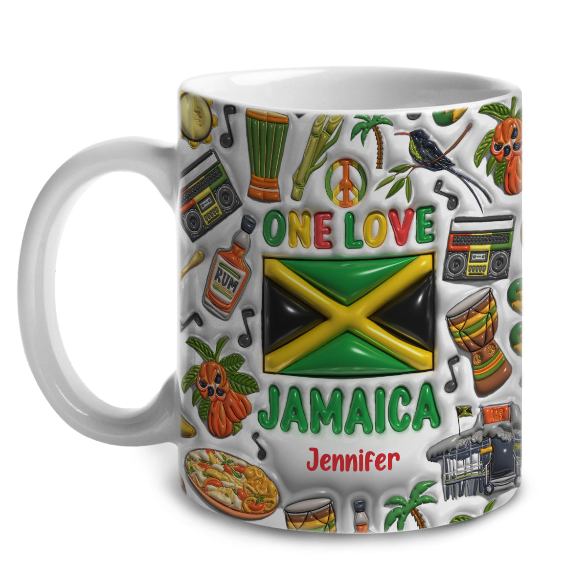 One Love Jamaica Coffee Mug Cup With Custom Your Name