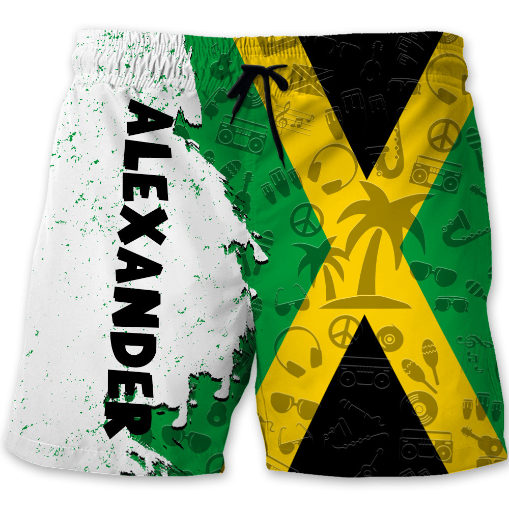 Jamaica Half Flag With Grunge Brush Men's Personalized Beach Shorts