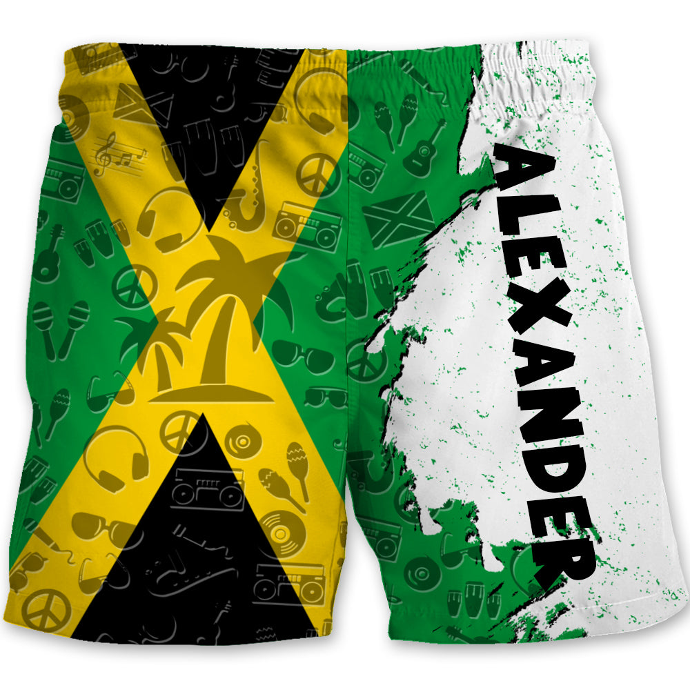 Jamaica Half Flag With Grunge Brush Men's Personalized Beach Shorts