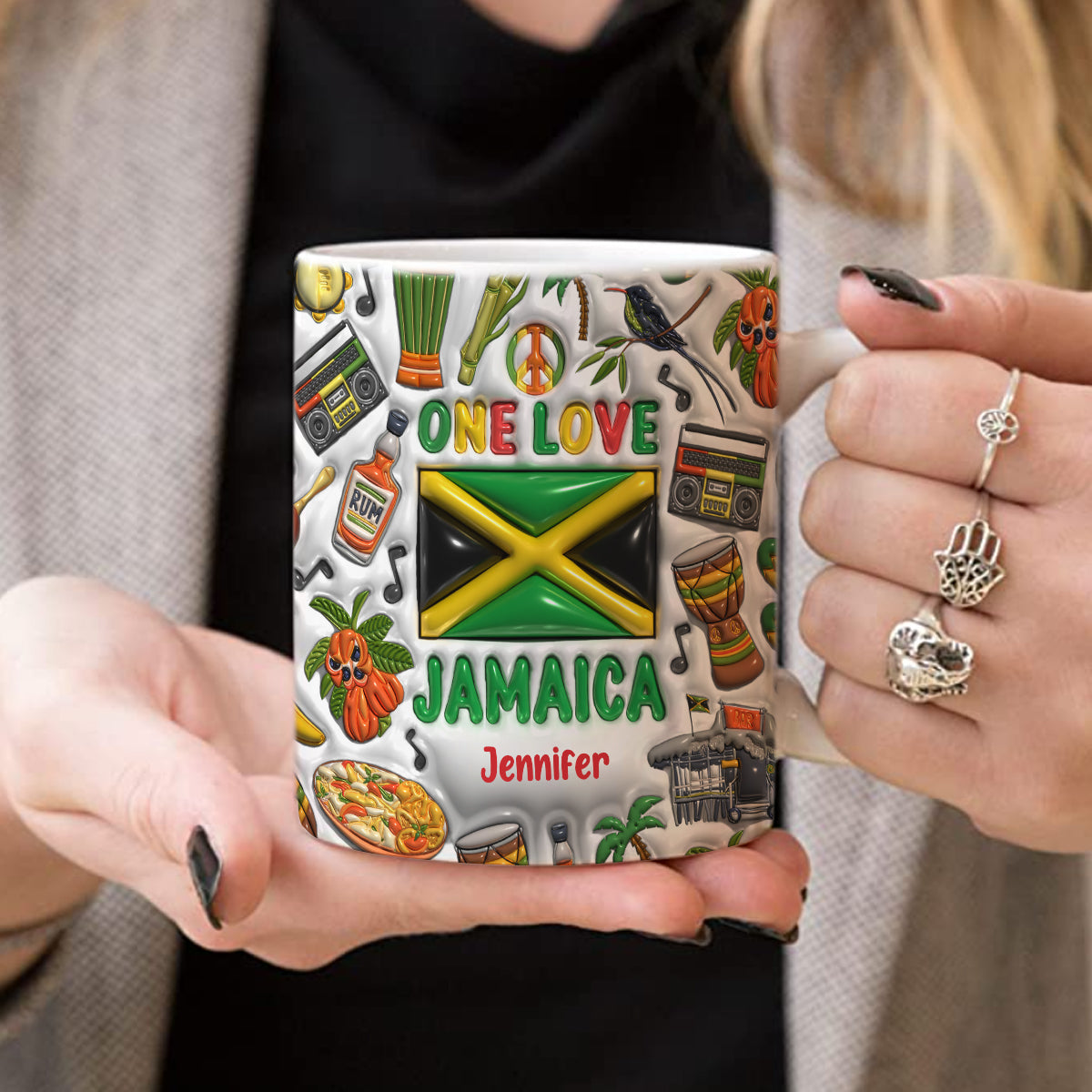 One Love Jamaica Coffee Mug Cup With Custom Your Name