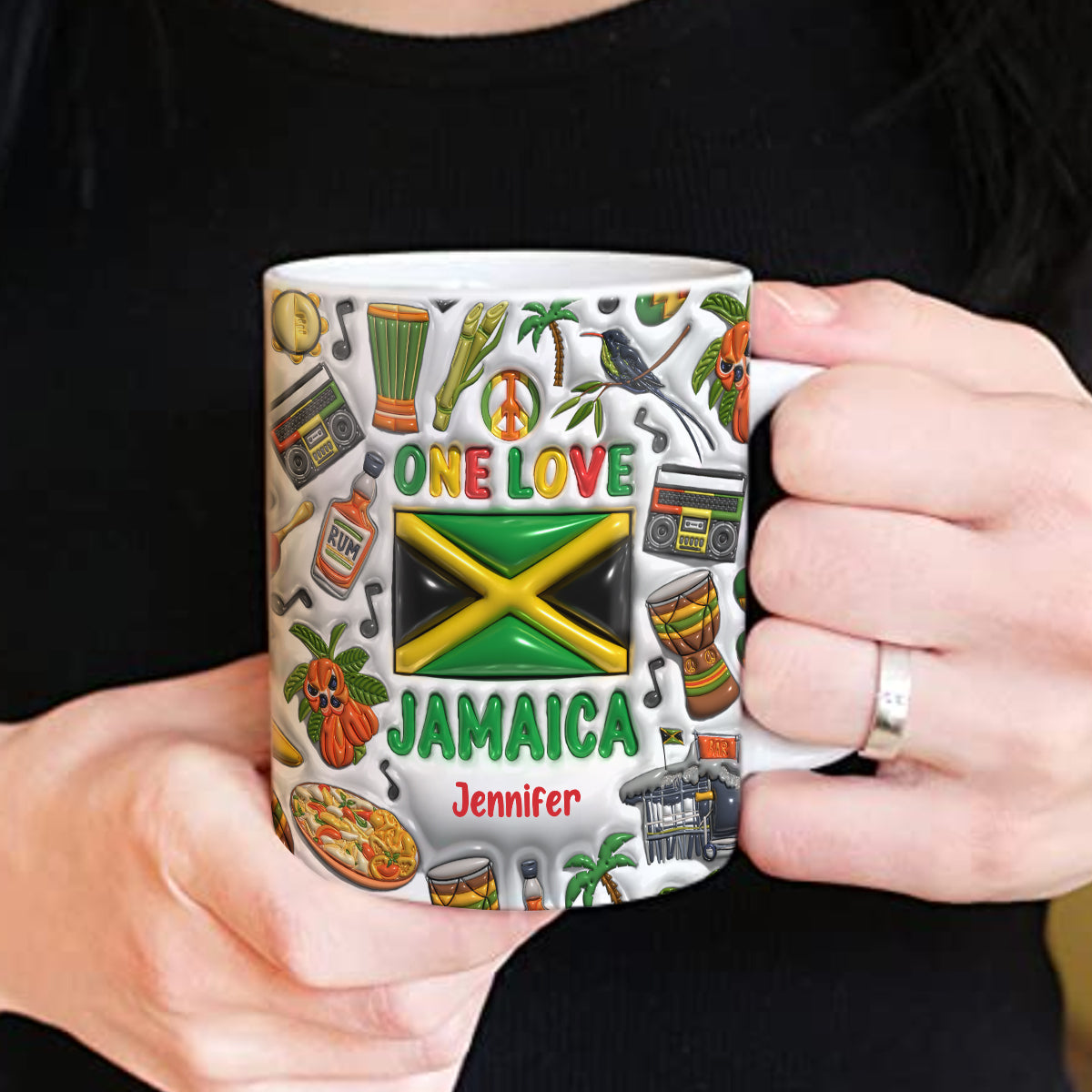 One Love Jamaica Coffee Mug Cup With Custom Your Name