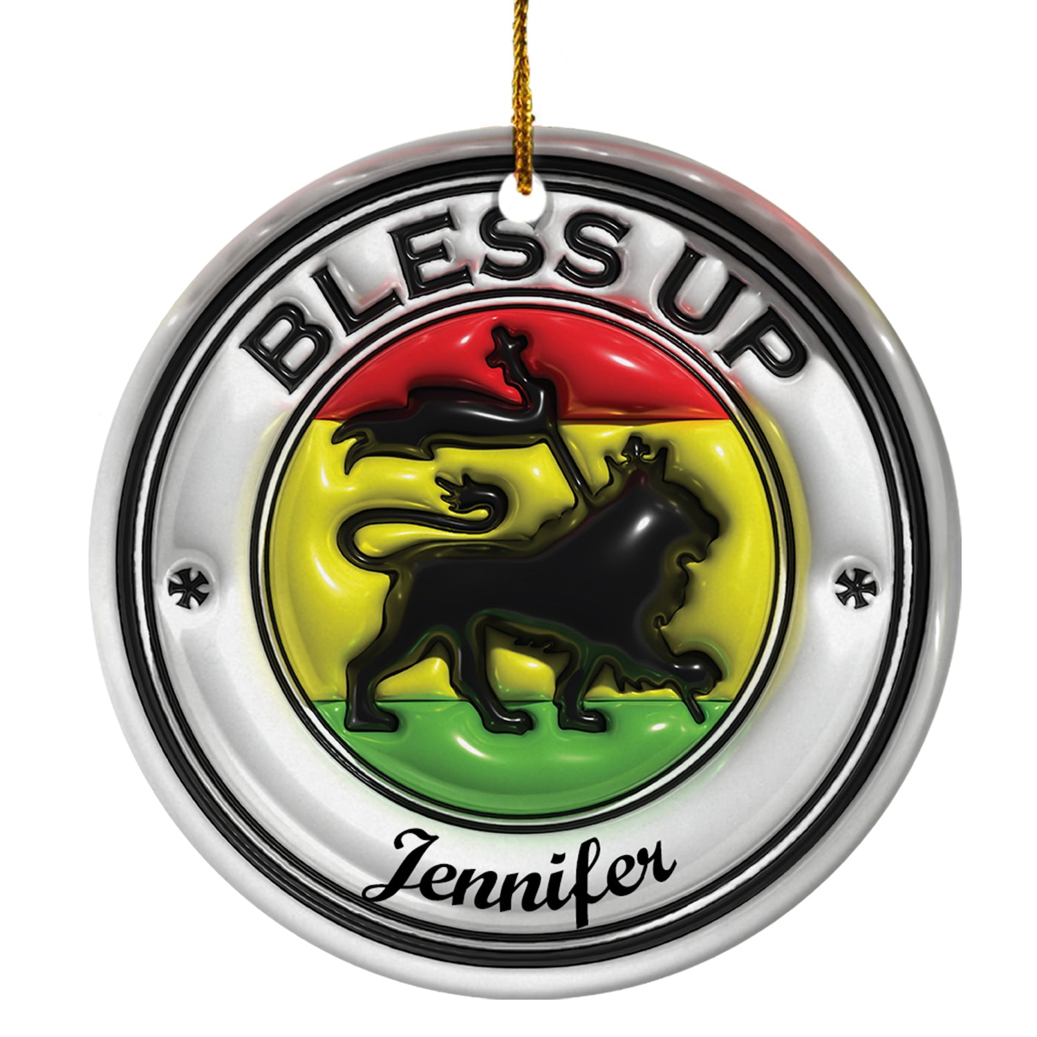 Custom Bless Up Jamaica Circle Ceramic Ornament