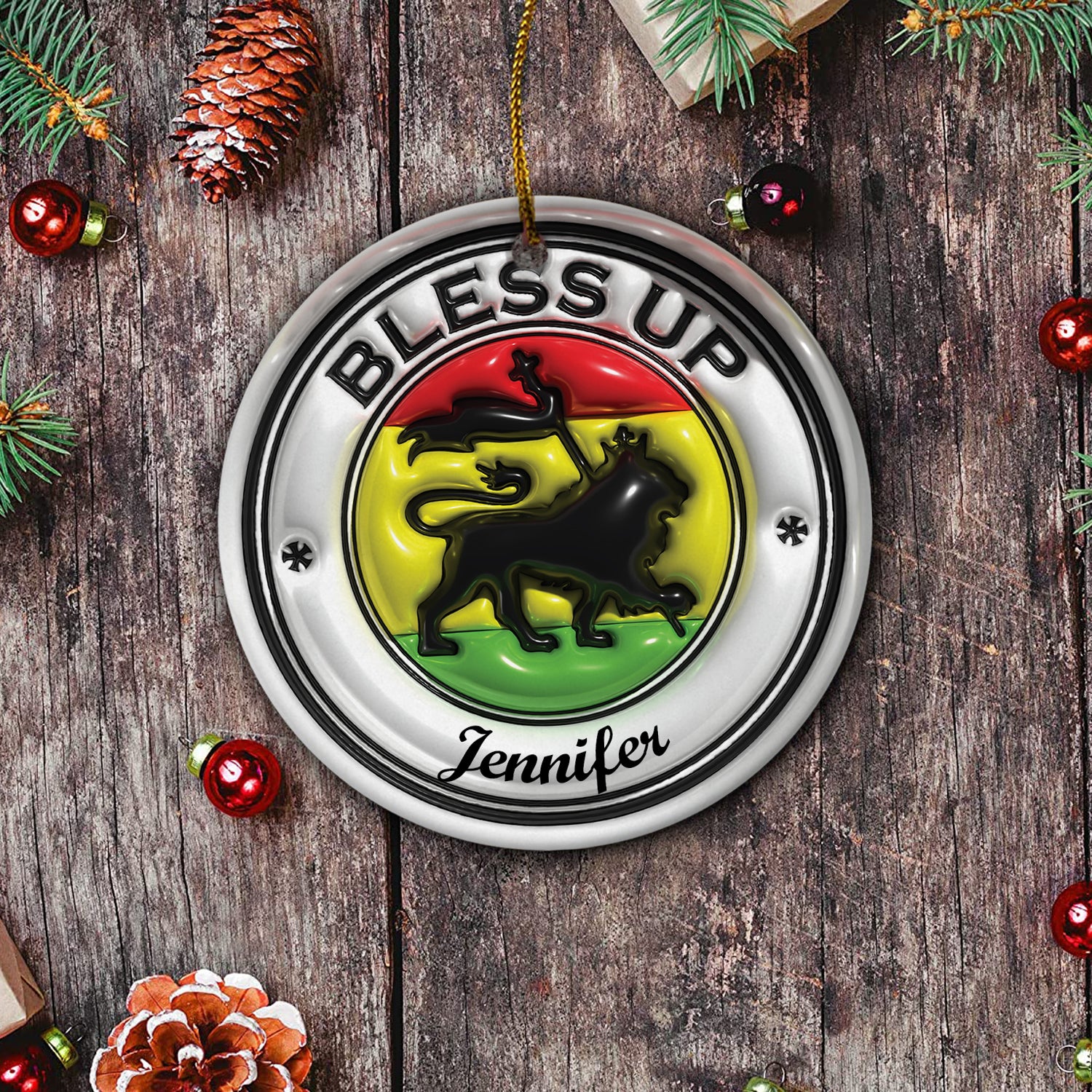 Custom Bless Up Jamaica Circle Ceramic Ornament