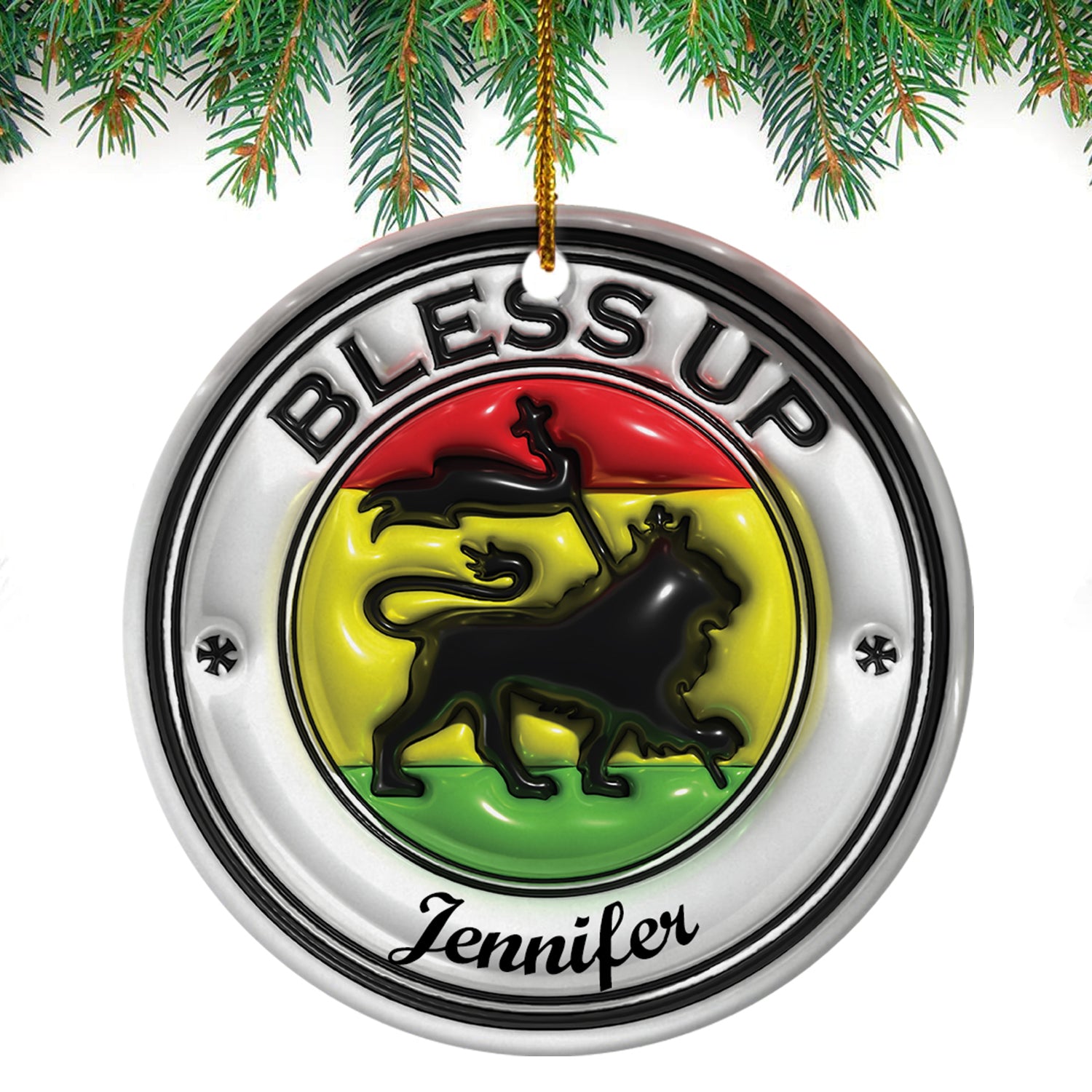 Custom Bless Up Jamaica Circle Ceramic Ornament