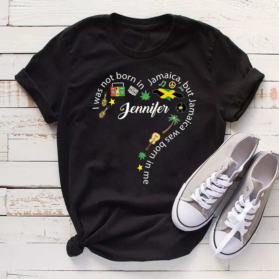 Custom Jamaica Was Born In Me T-shirt With Heart Symbols