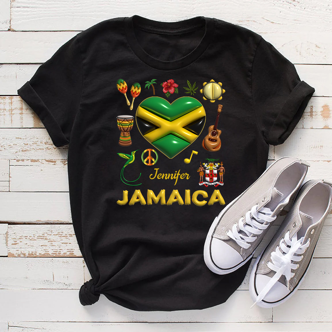 Custom Jamaica T-shirt With Heart And Your Name