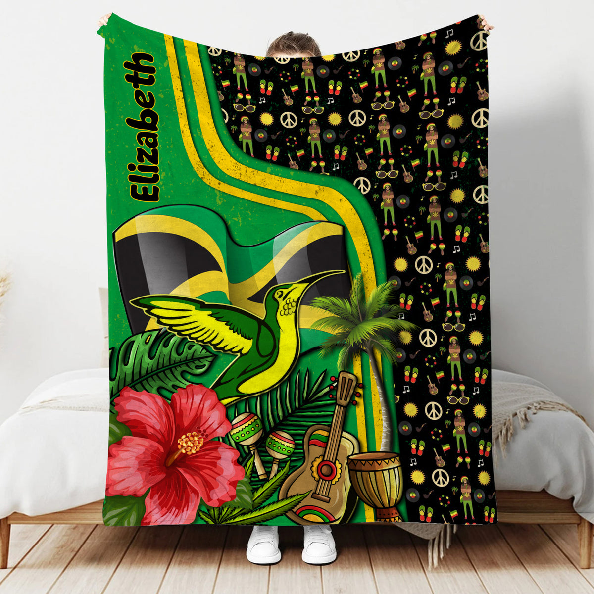 Jamaica Personalized Blanket With Jamaican Flag Symbols