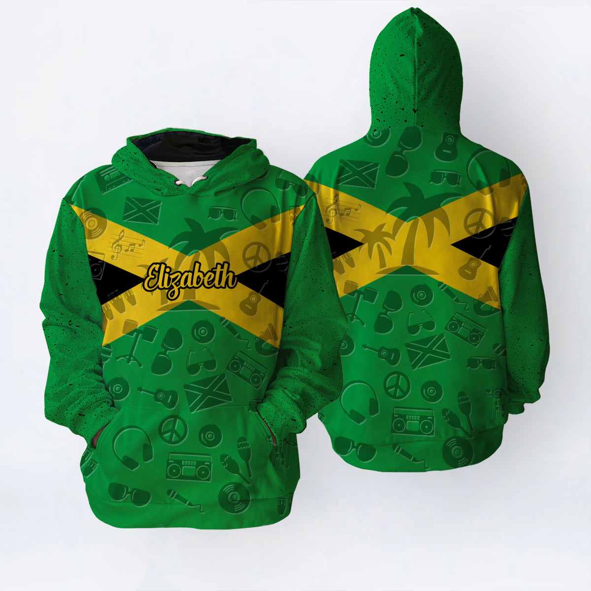 Jamaica Flag And Symbol Personalized Hoodie With Your Name