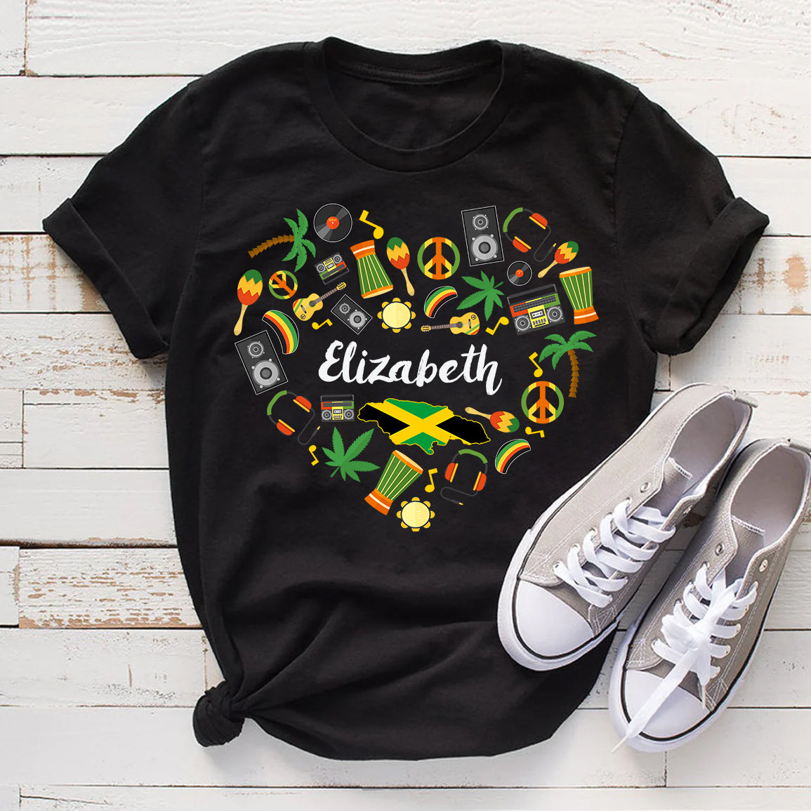 Custom Jamaica Heart T-shirt With Your Name