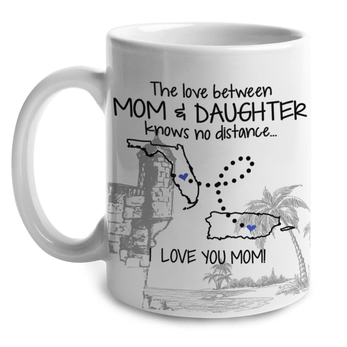 Love Knows No Distance Personalized Mom Coffee Mug - White