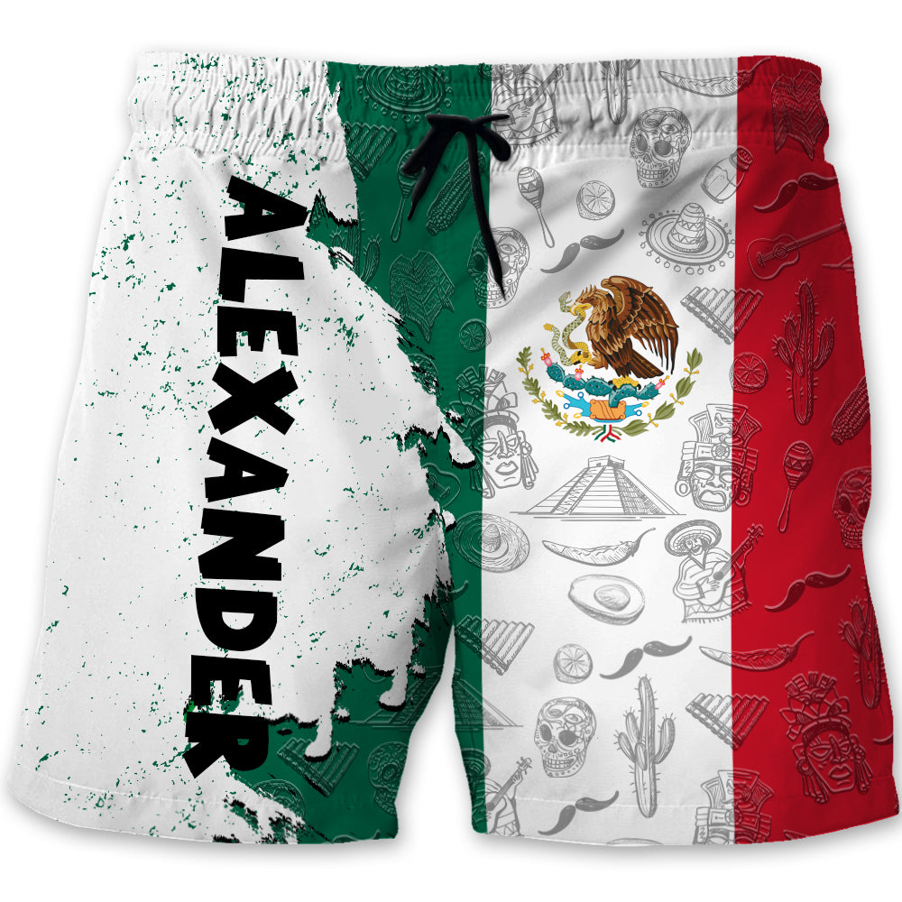 Mexico Half Flag With Grunge Brush Men's Personalized Beach Shorts