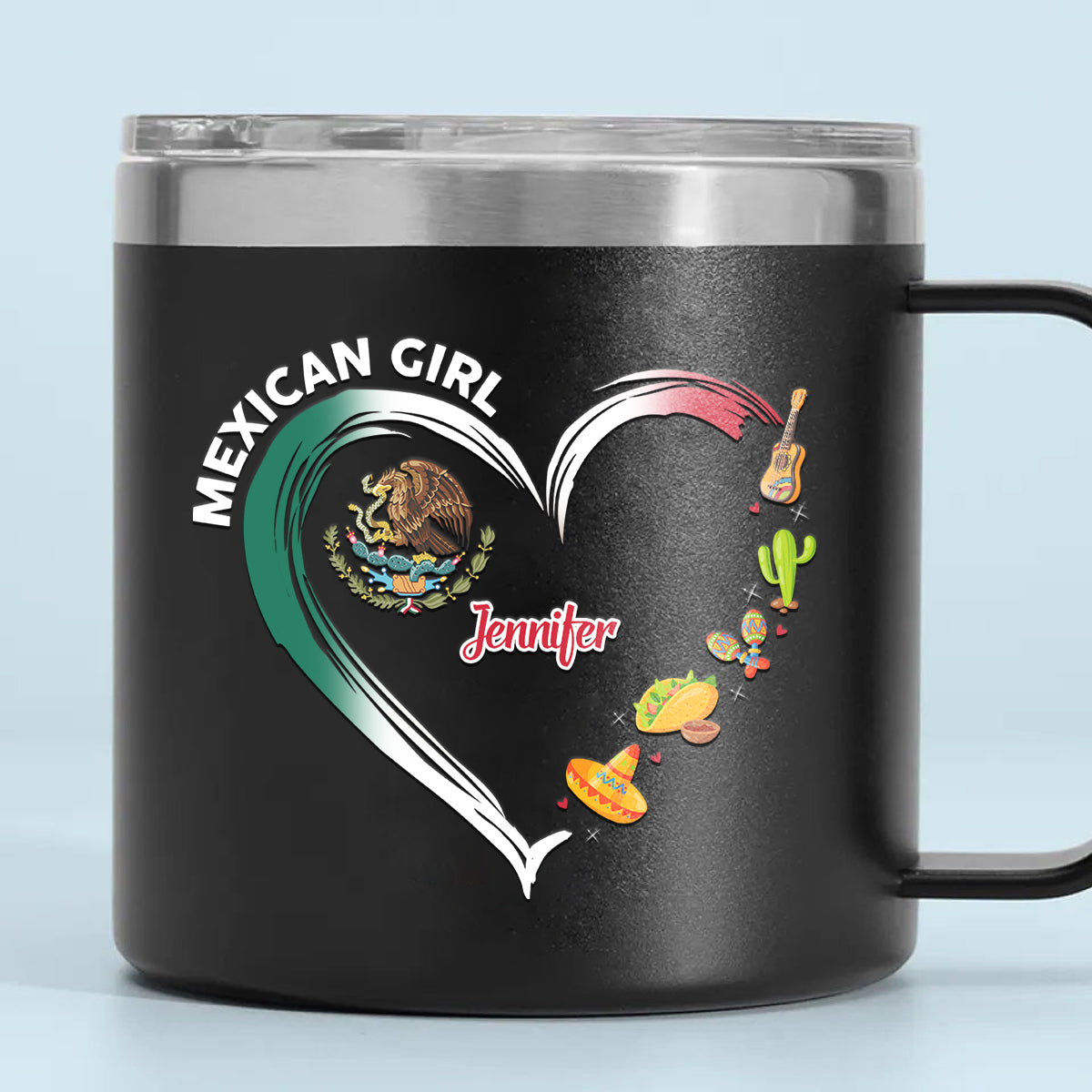 Mexican Girl Custom 14oz Stainless Steel Tumbler With Handle