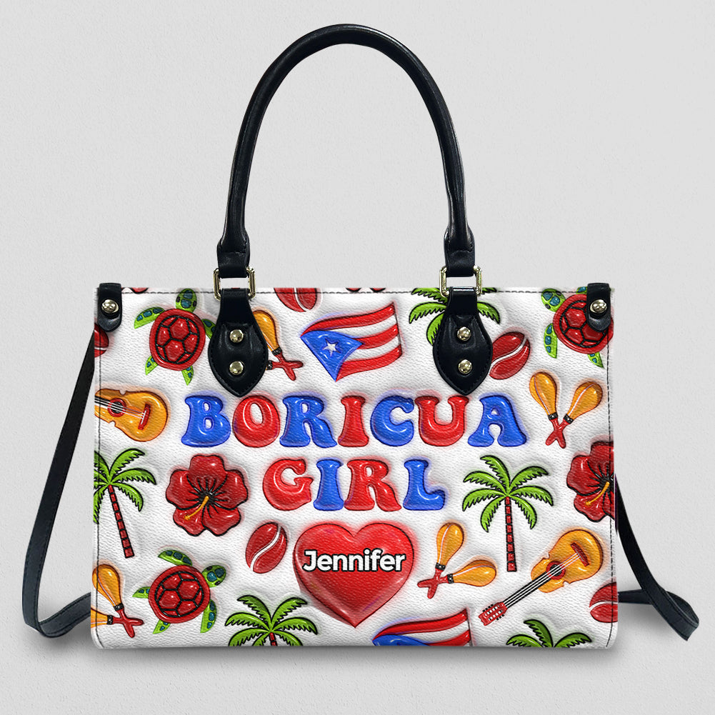 Custom Boricua Girl Leather Handbag Purse With Your Name