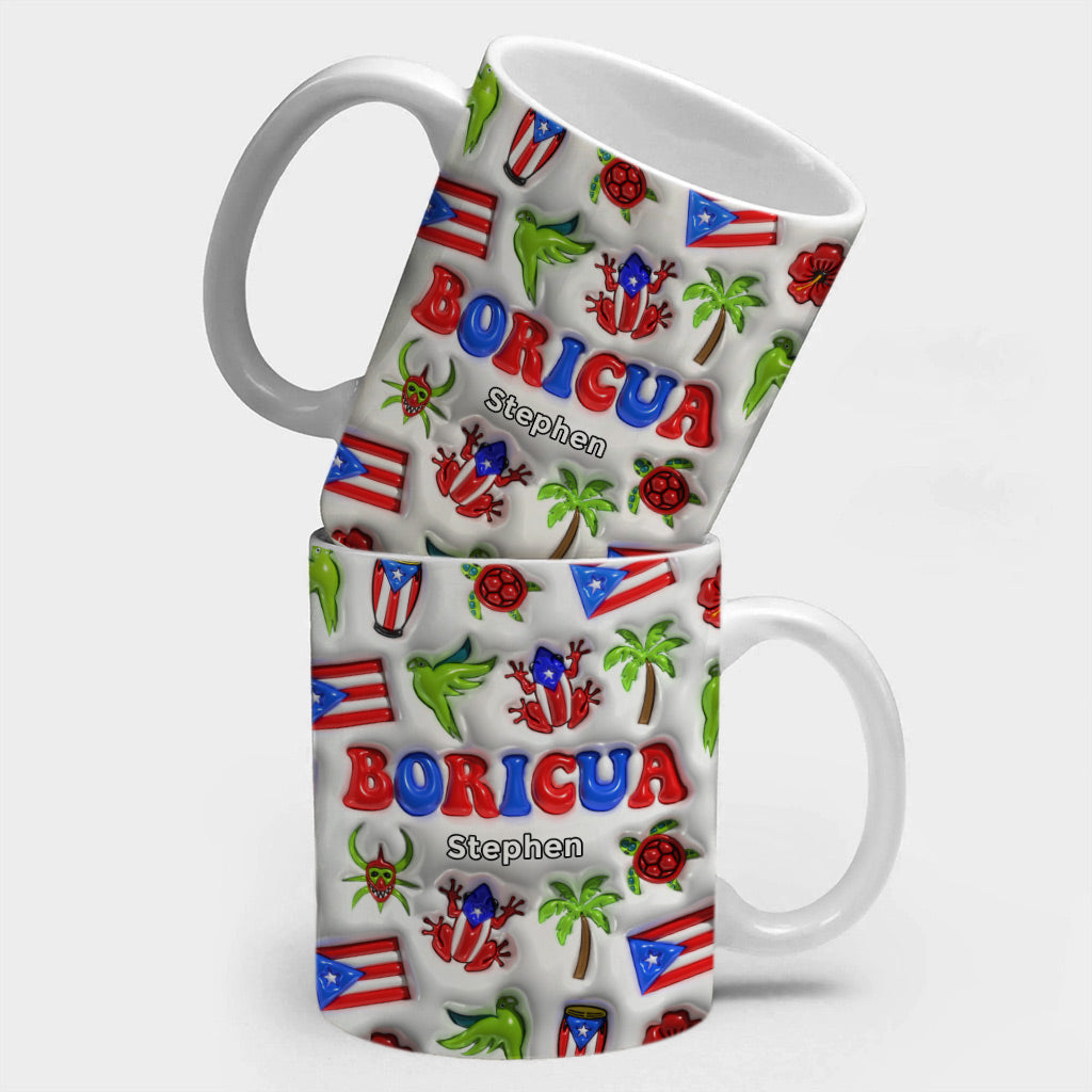 Puerto Rico Boricua Custom Coffee Mug Cup With Flag And Symbols V2