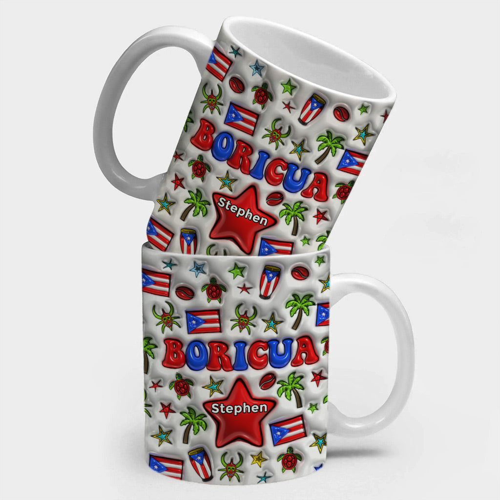 Puerto Rico Boricua Custom Coffee Mug Cup With Flag And Symbols