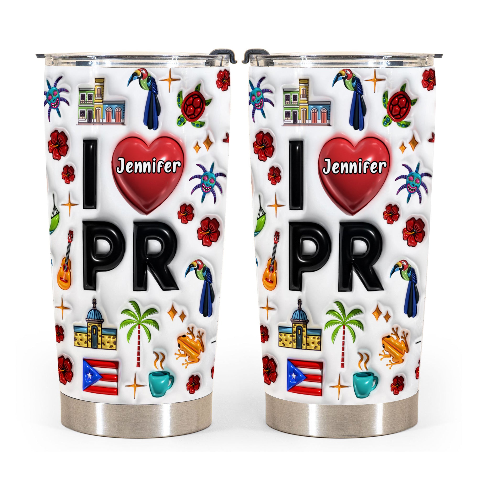 Custom I Love Puerto Rico With Symbols Tumbler