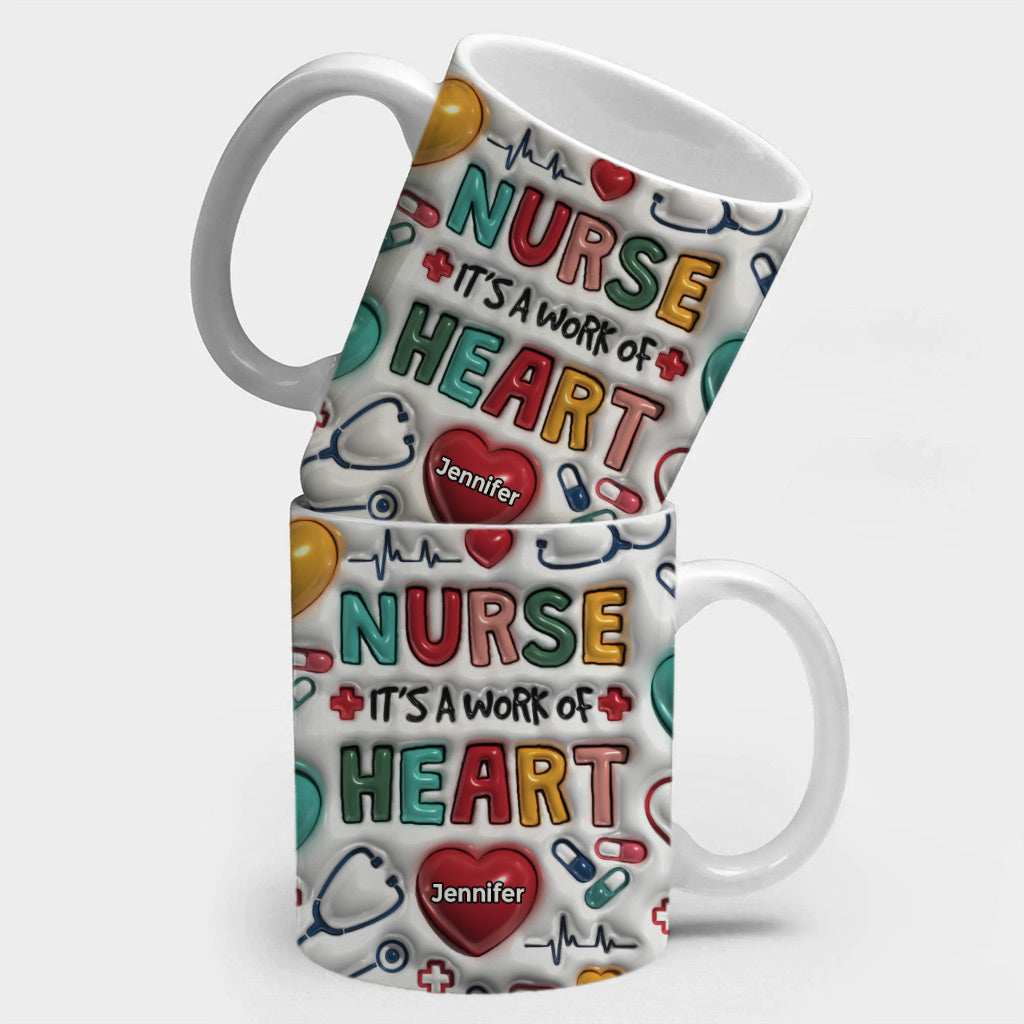 Nurse It's A Work Of Heart Coffee Mug Cup With Custom Your Name