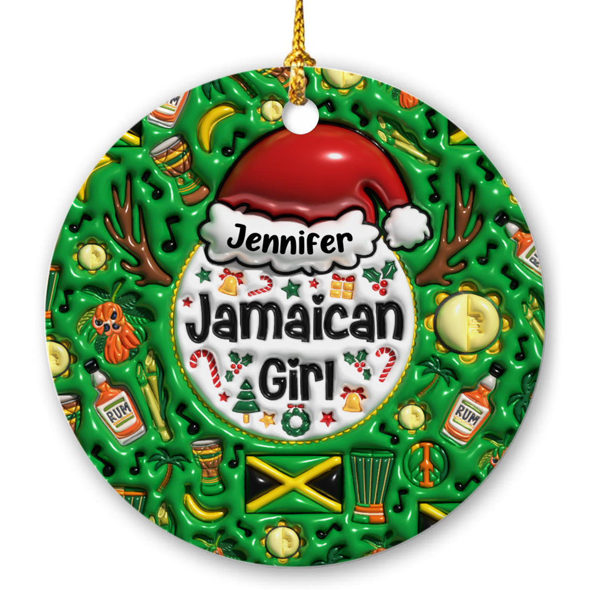 Custom Jamaican Girl Christmas Ceramic Ornament