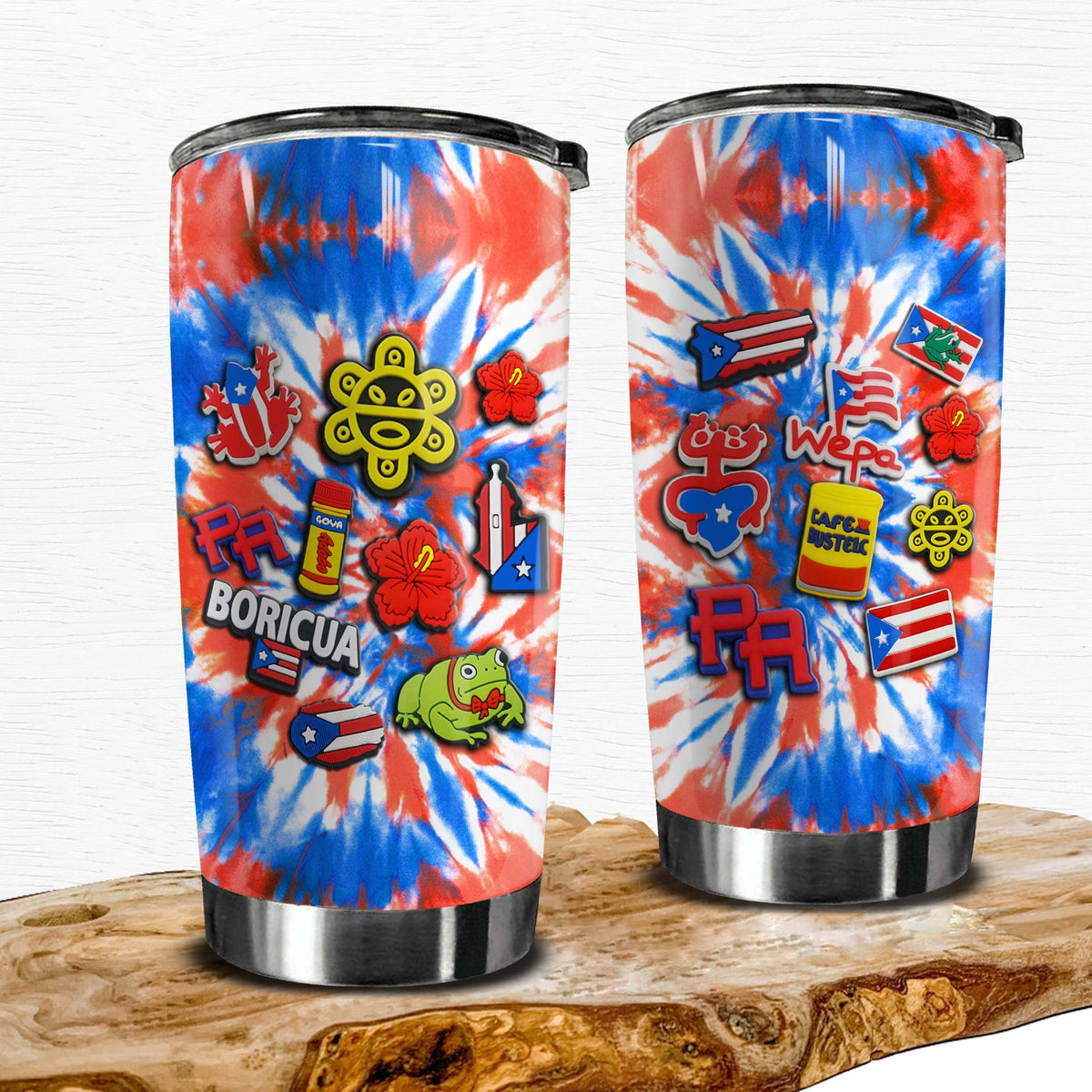 Puerto Rico Personalized Tumbler With Symbols Tie Dye