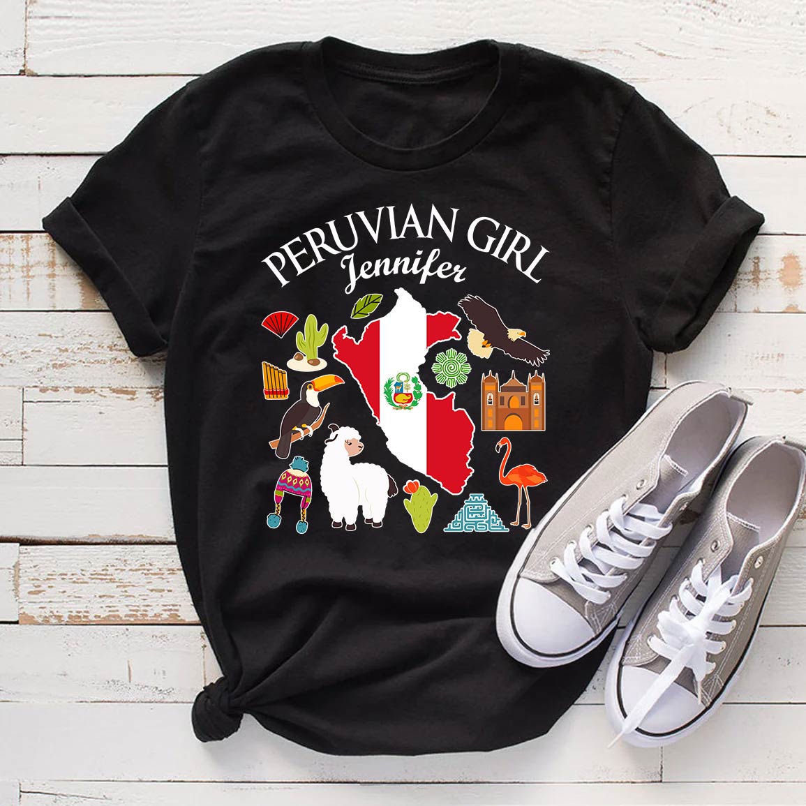 Customized Peruvian Girl T-shirt With Symbols And Name