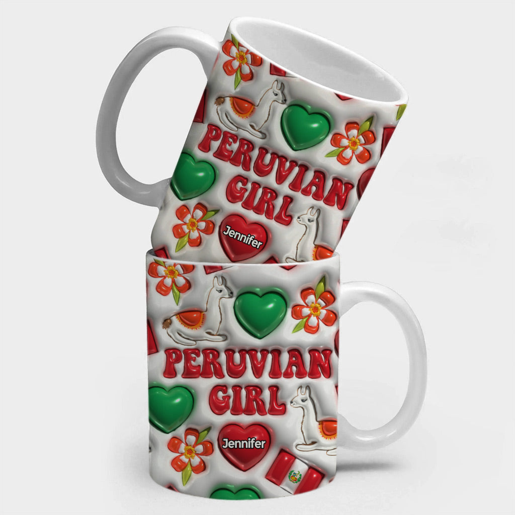 Peru Peruvian Girl Coffee Mug Cup With Custom Your Name