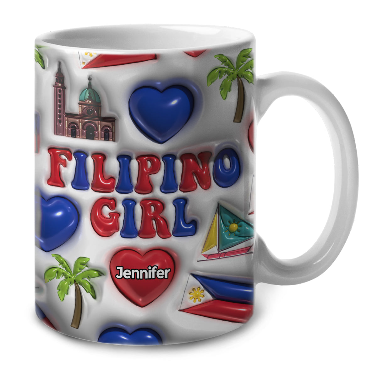 Philippines Filipino Girl Coffee Mug Cup With Custom Your Name