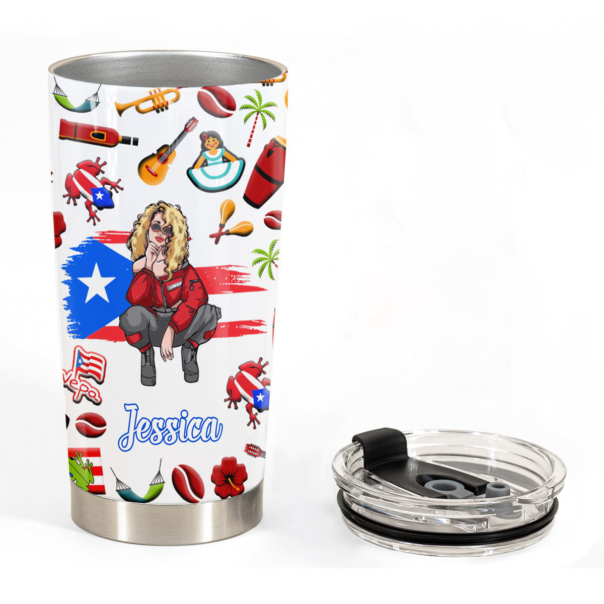 Puerto Rico Girl Personalized 20z Steel Cup Tumbler With Symbols