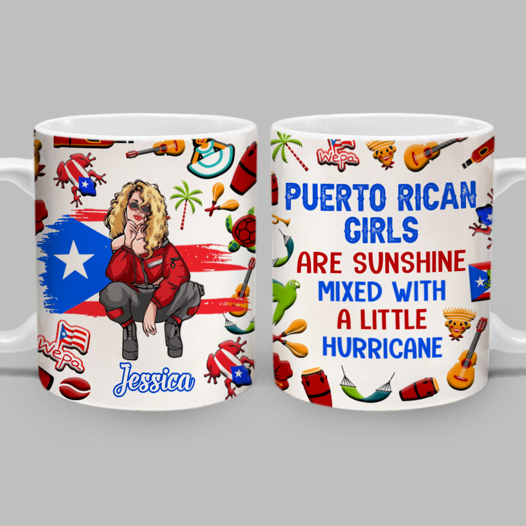 Puerto Rican Girl Personalized Mug With Flag Symbols