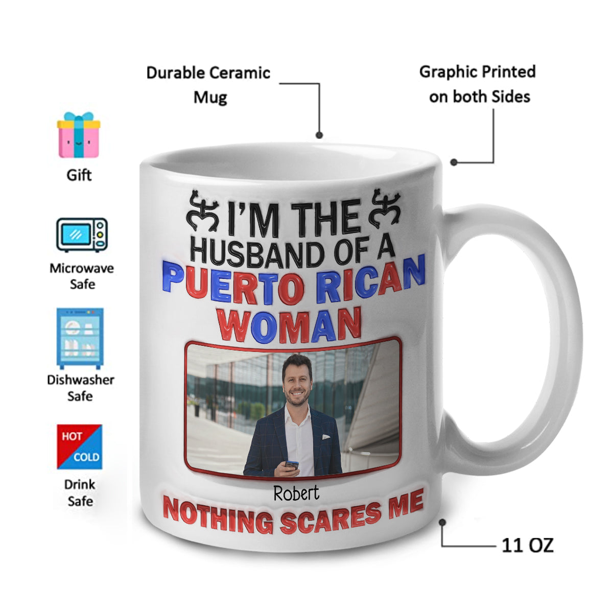 I'm The Husband Of A Puerto Rican Woman Personalized Coffee Mug Cup