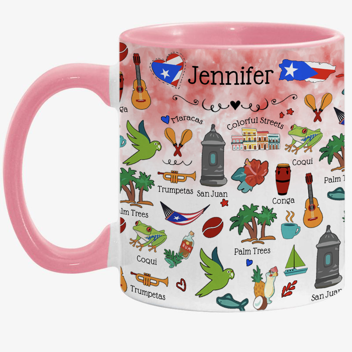 Customized Puerto Rico Coffee Accent Mug Cup With Colorful Symbols