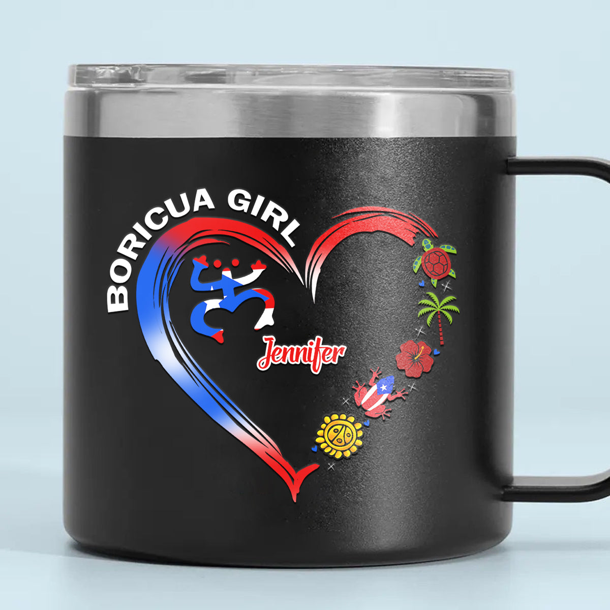 Boricua Puerto Rican Girl Custom 14oz Stainless Steel Tumbler With Handle