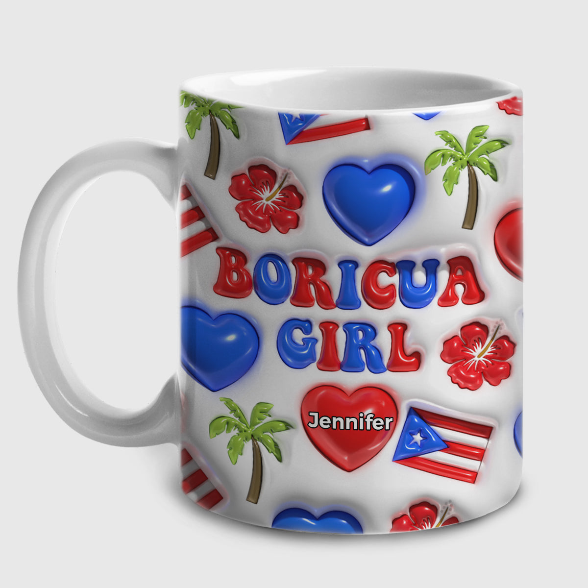 Puerto Rico Boricua Girl Coffee Mug Cup With Custom Your Name