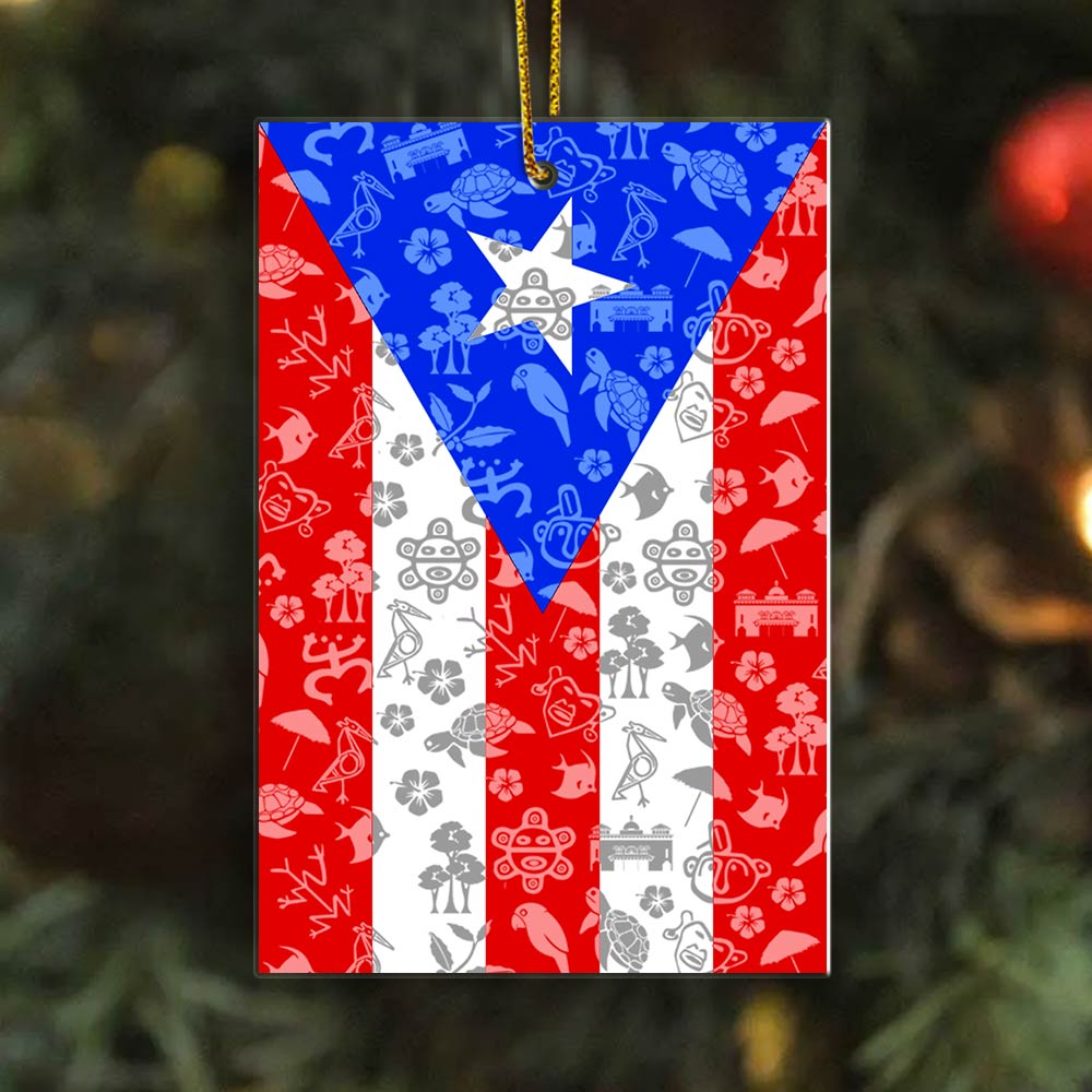 Puerto Rico Shaped Acrylic Ornament With Flag And Symbols