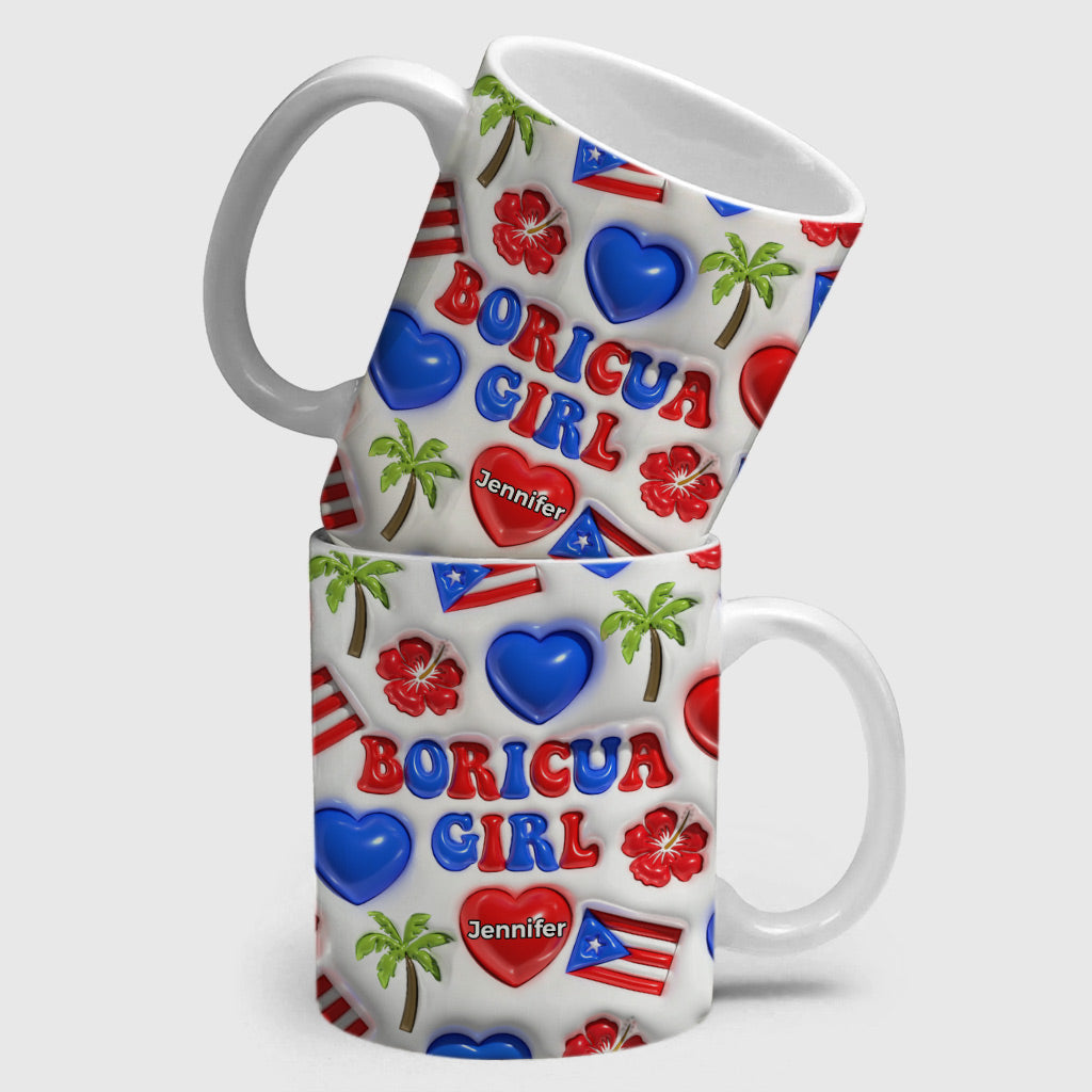 Puerto Rico Boricua Girl Coffee Mug Cup With Custom Your Name