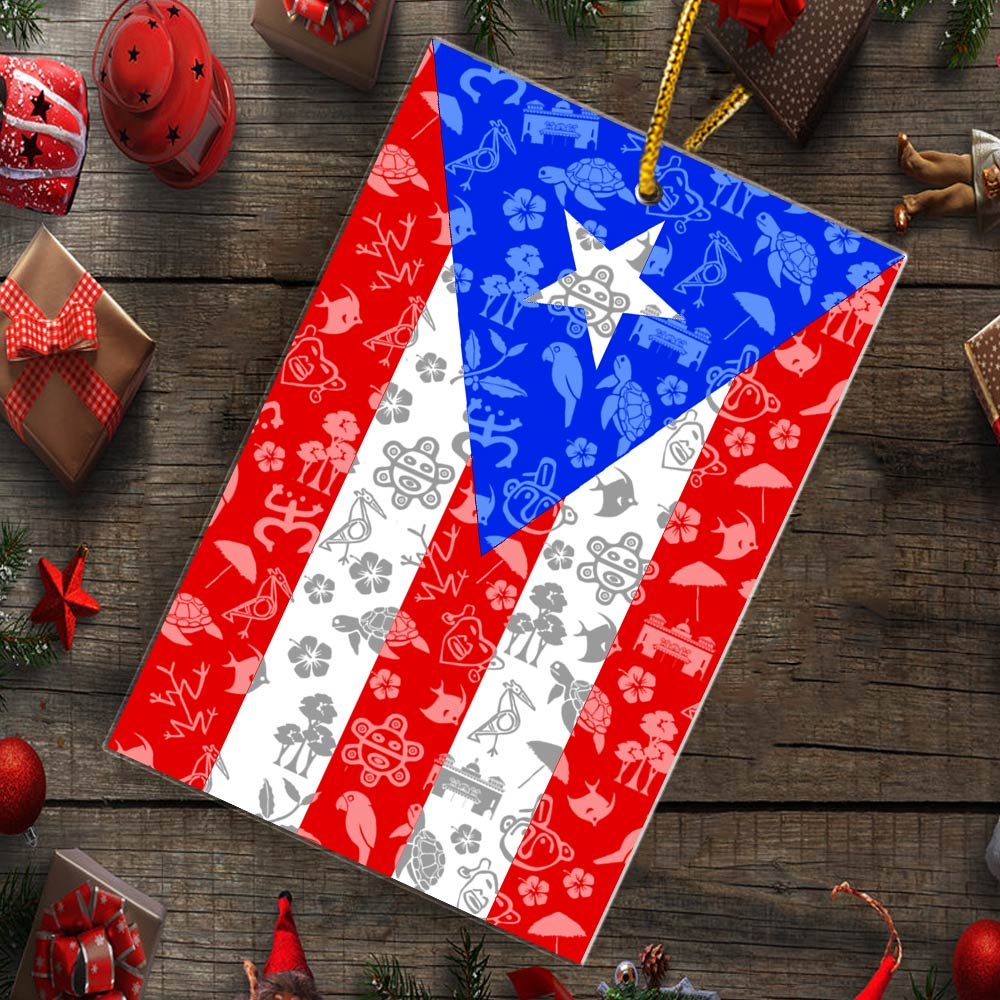 Puerto Rico Shaped Acrylic Ornament With Flag And Symbols