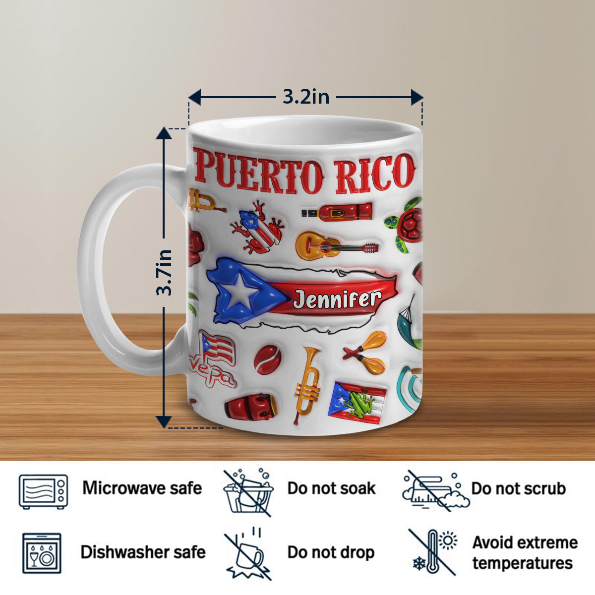 Custom Puerto Rico Coffee Mug Cup With Your Name