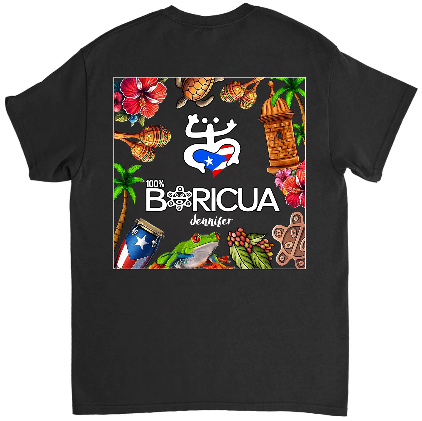 100% Boricua Puerto Rico T-shirt Custom Your Name