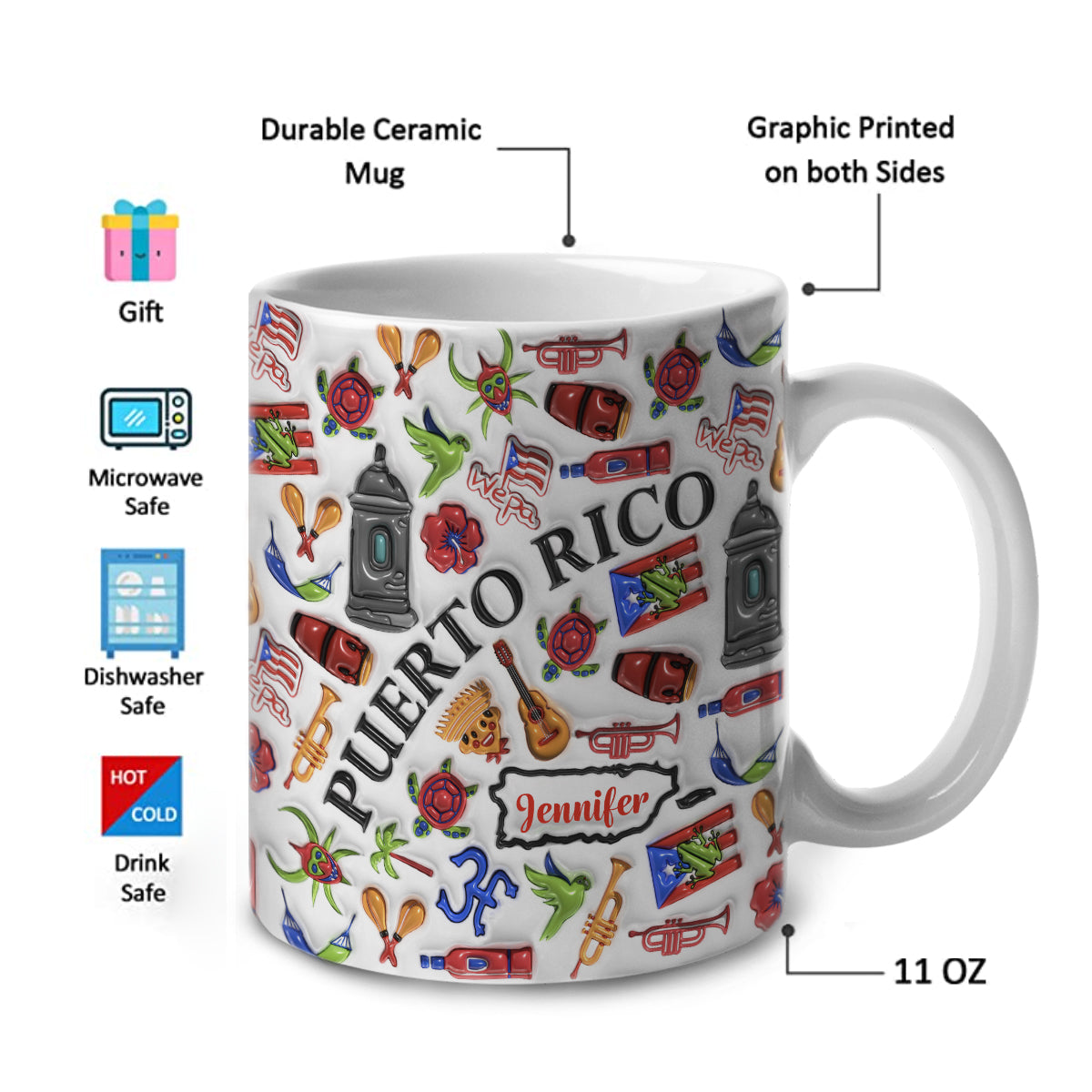 Custom Puerto Rico Coffee Mug Cup With Name In Map