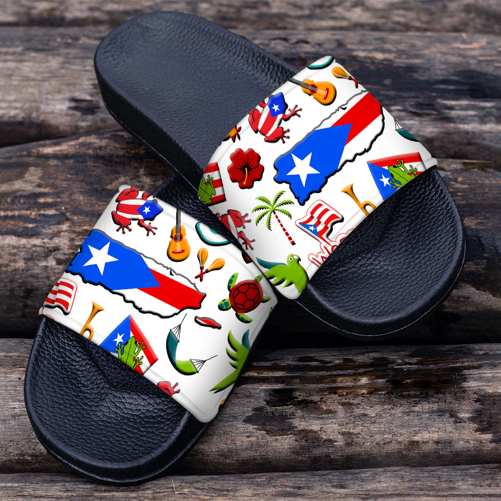 Puerto Rico Slide Sandals With Puerto Rican Flag Symbols