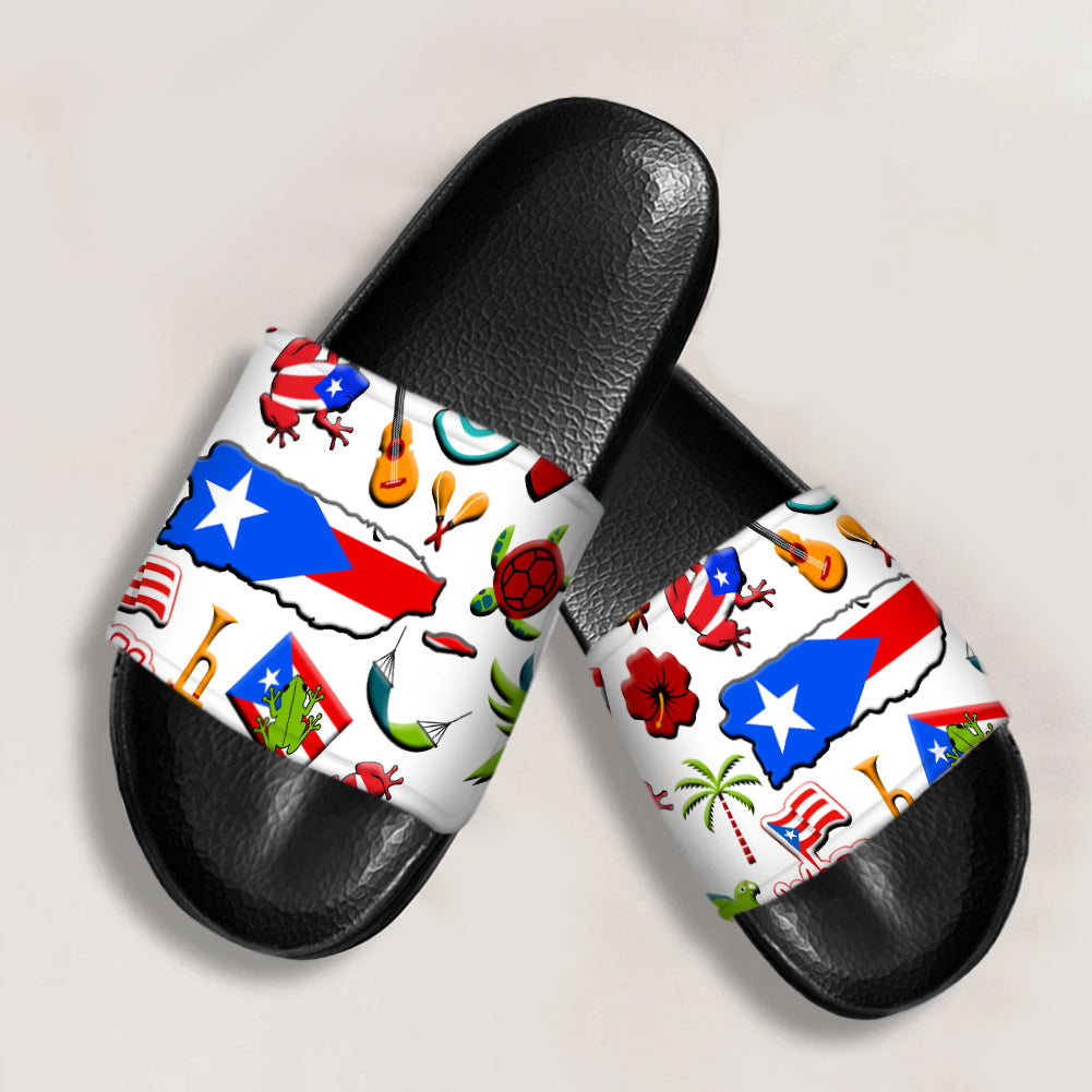 Puerto Rico Slide Sandals With Puerto Rican Flag Symbols