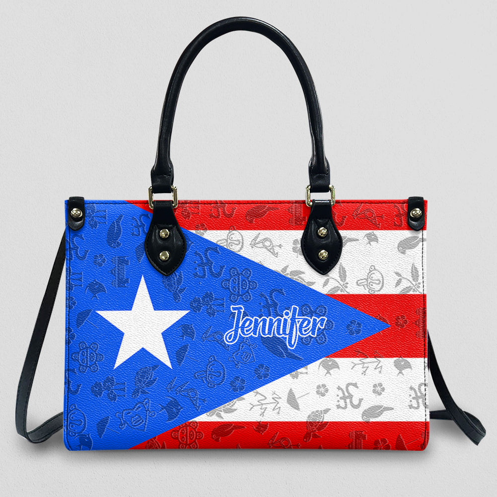 Custom Puerto Rico Leather Handbag Purse With Your Name