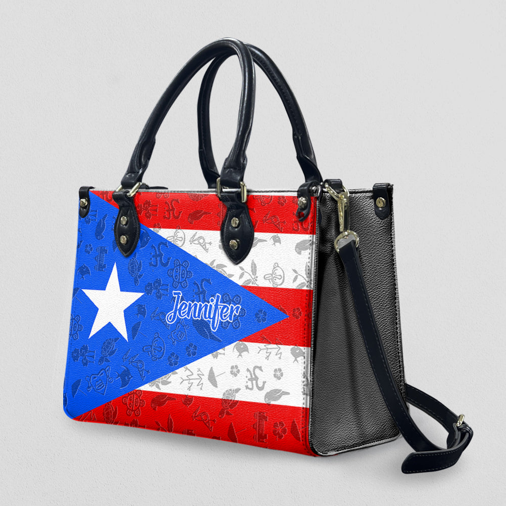 Custom Puerto Rico Leather Handbag Purse With Your Name