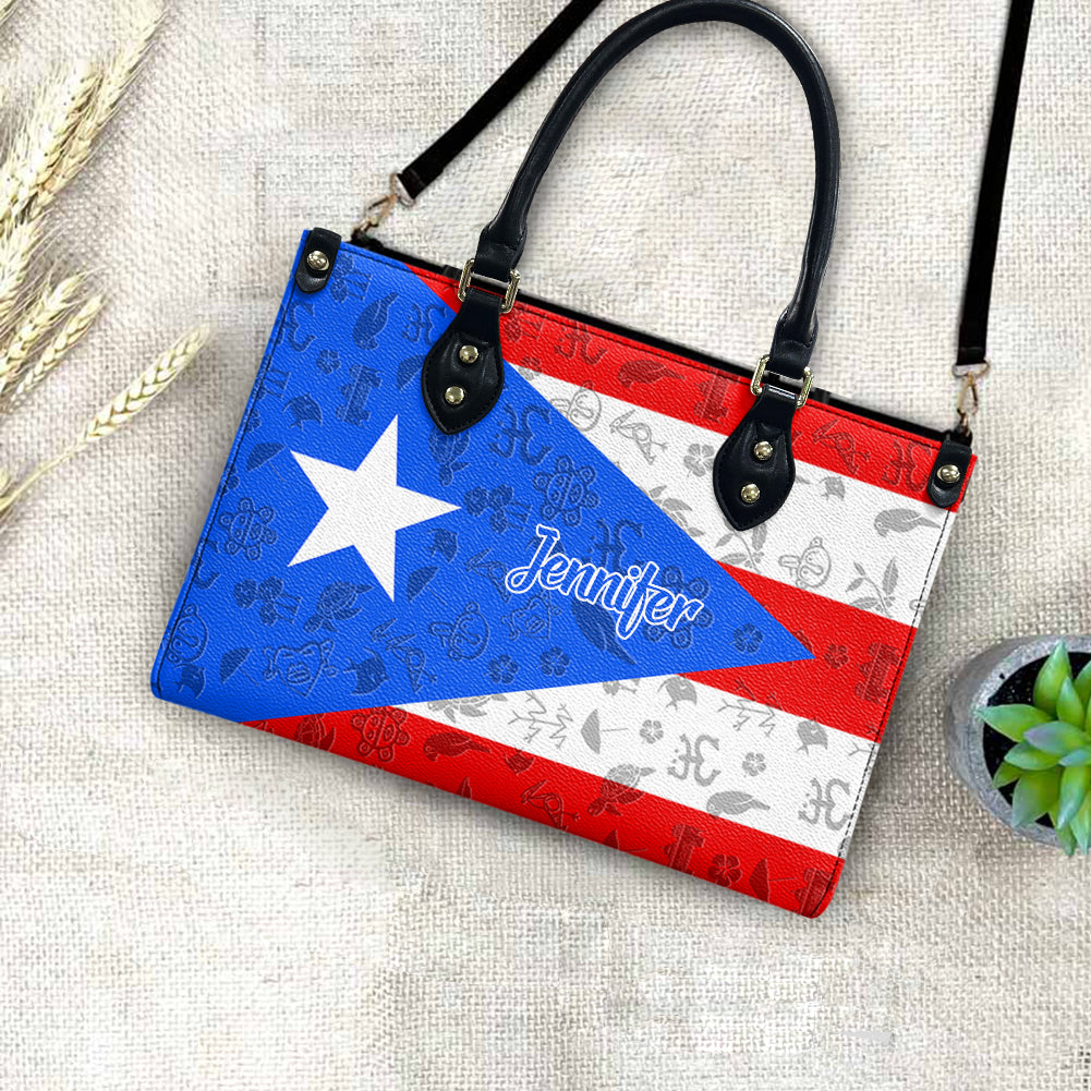 Custom Puerto Rico Leather Handbag Purse With Your Name