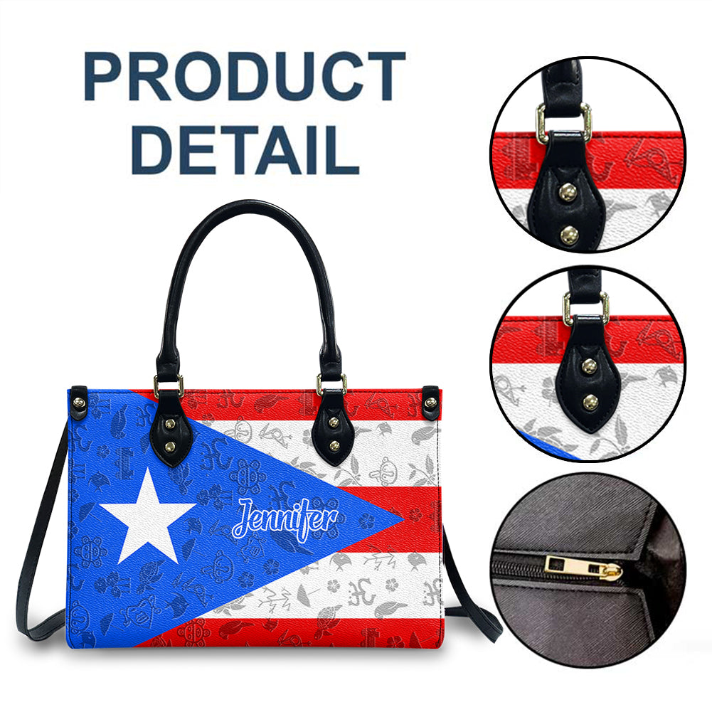 Custom Puerto Rico Leather Handbag Purse With Your Name