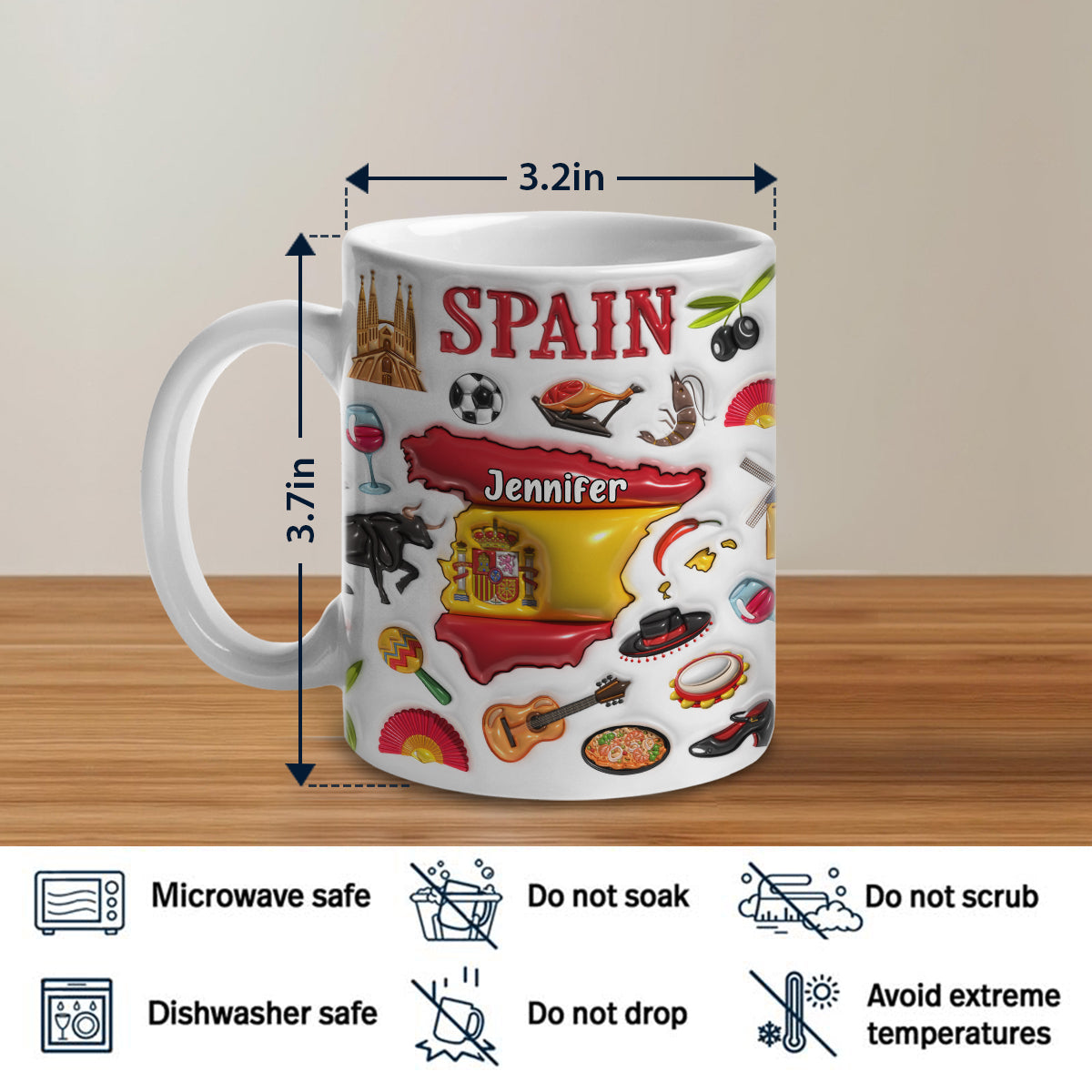 Custom Spain Coffee Mug Cup With Your Name