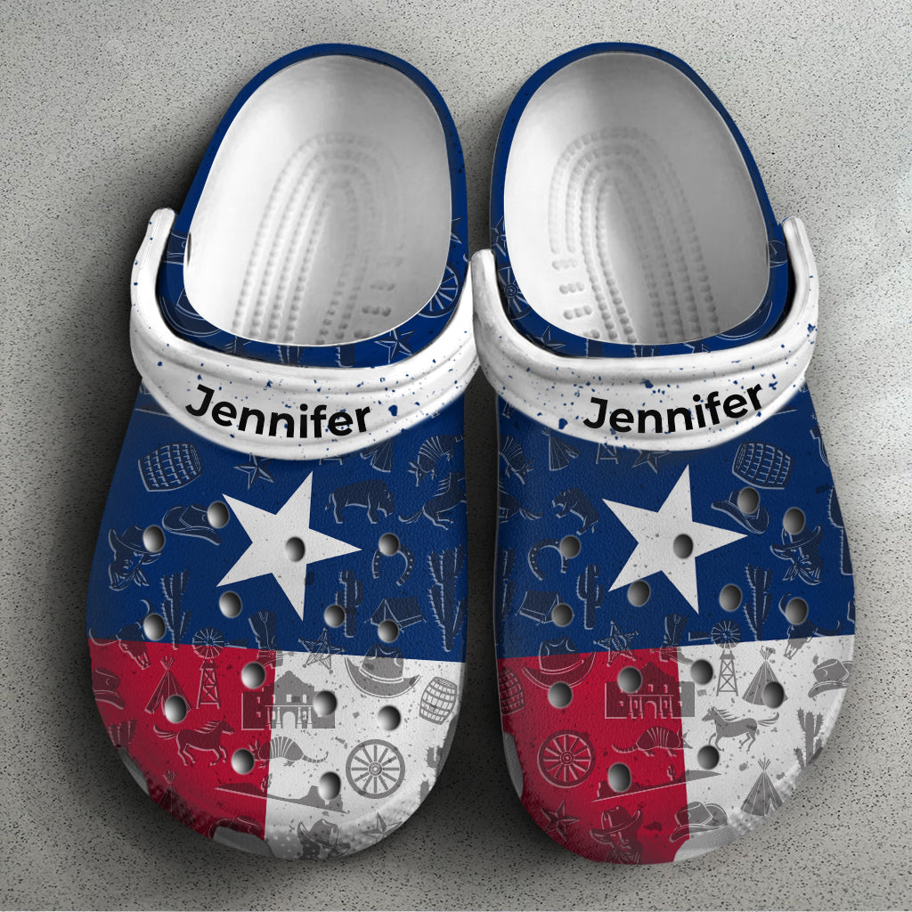 Texas Flag Personalized Clogs Shoes with Your Name - Women US5