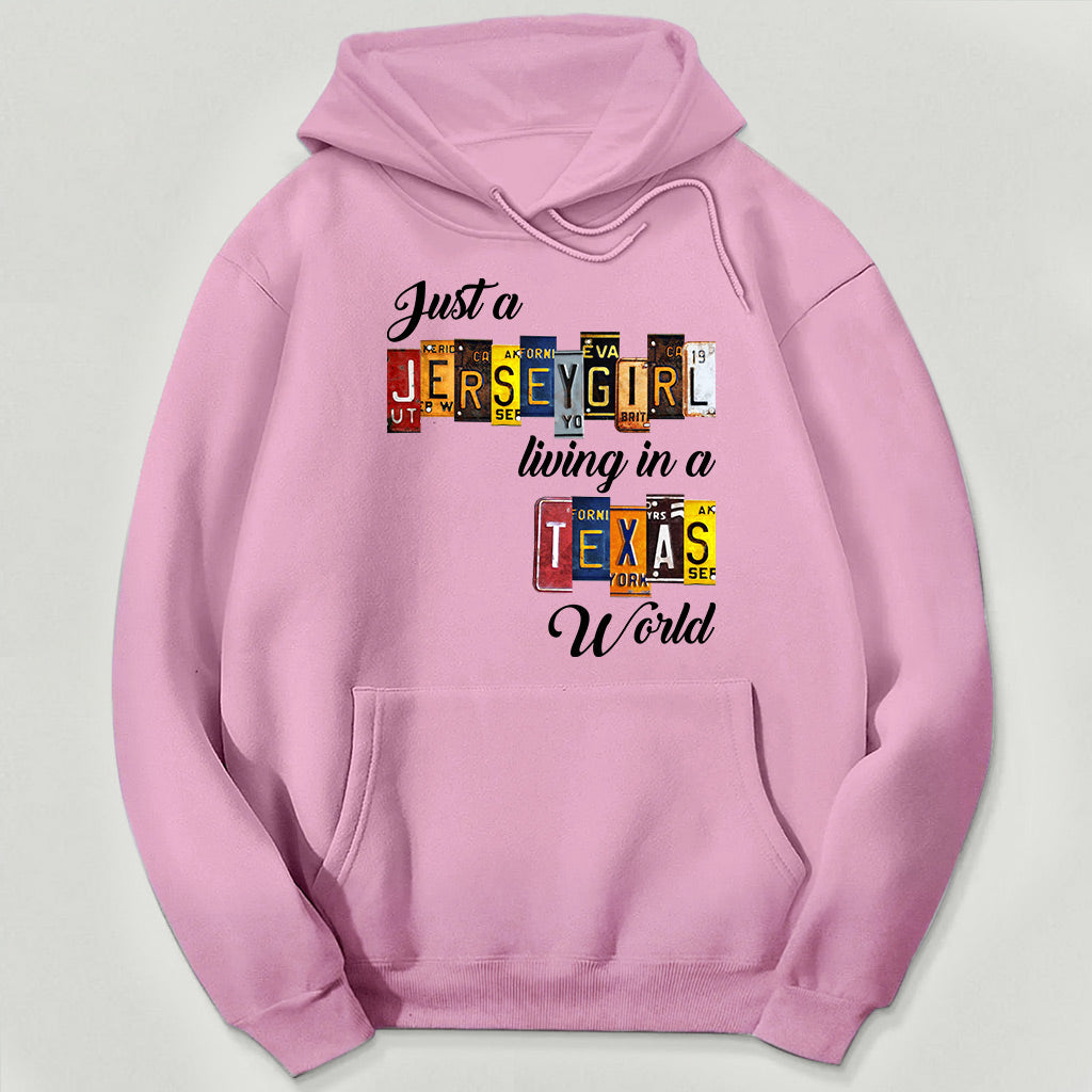 Just A Jersey Girl Living In Texas World T-shirt With License Plate Style