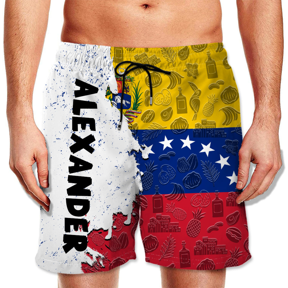 Venezuela Half Flag With Grunge Brush Men&#39;s Personalized Beach Shorts