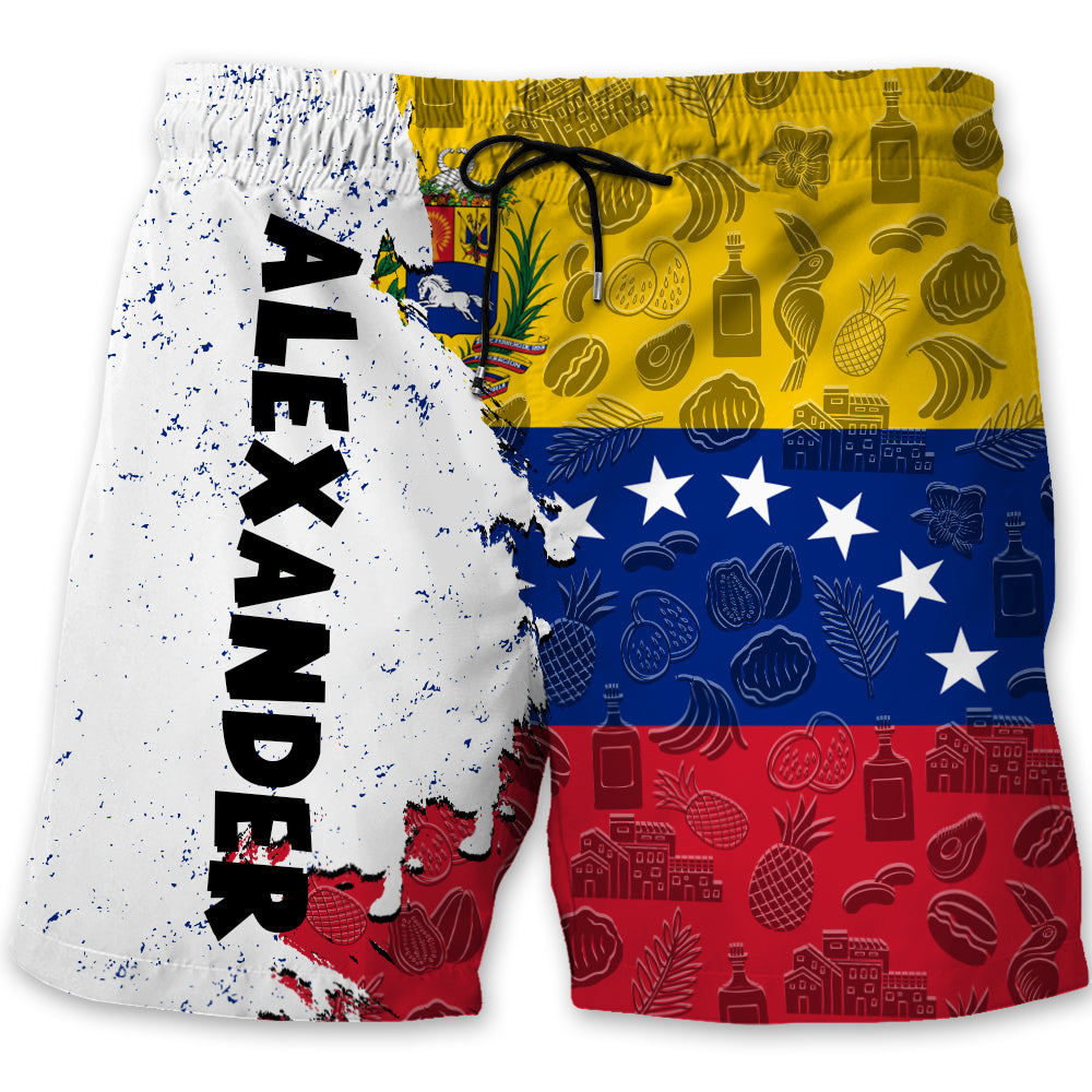 Venezuela Half Flag With Grunge Brush Men's Personalized Beach Shorts